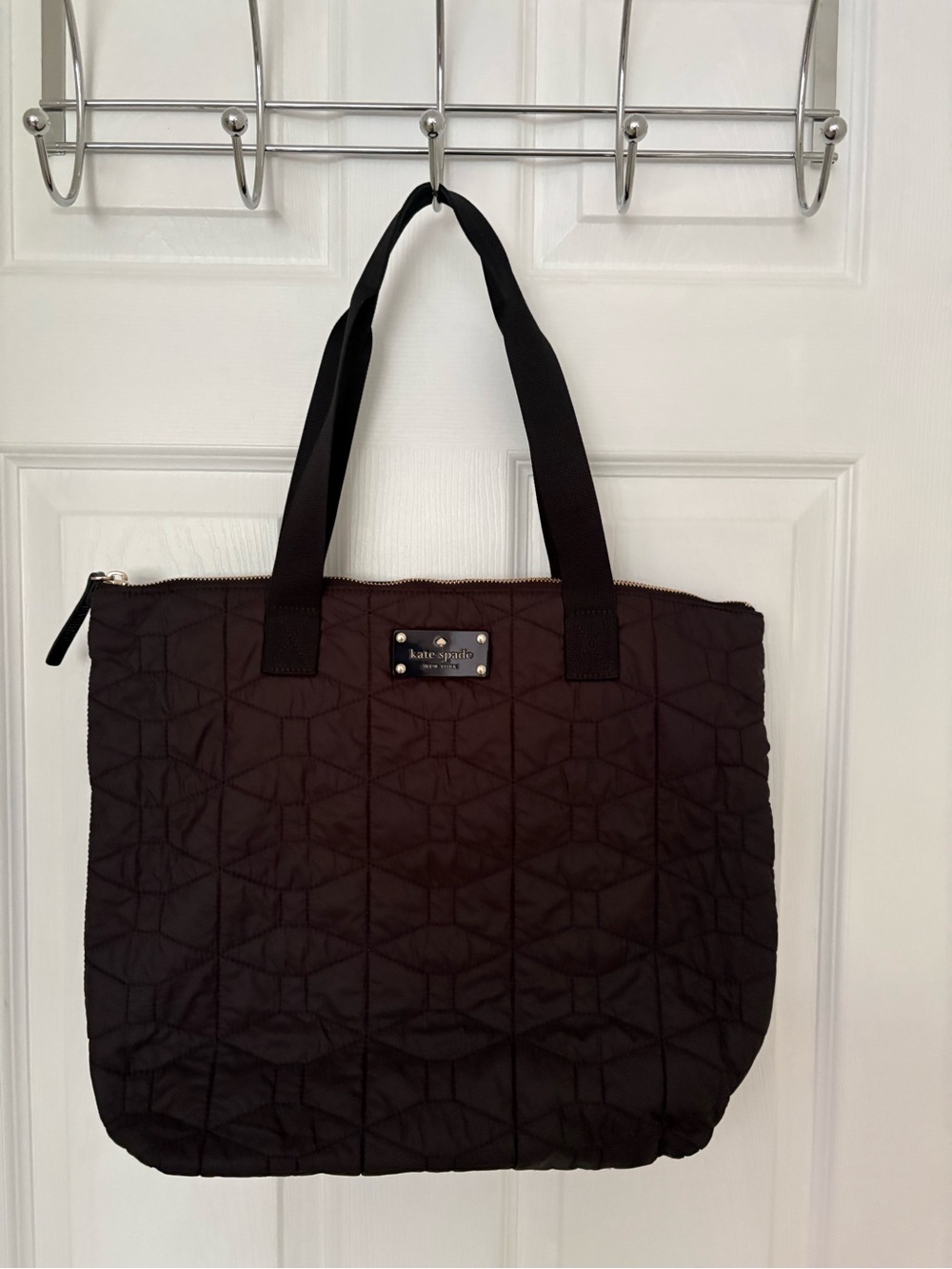 Back  to School with Kate Spade Black Quilted Tote with Gold Logo Plaque!